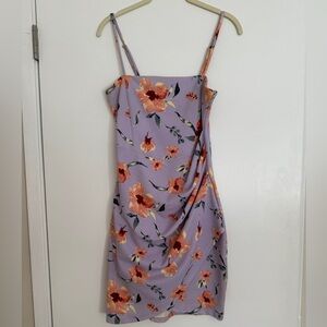 Floral Purple Faux Wrap Dress